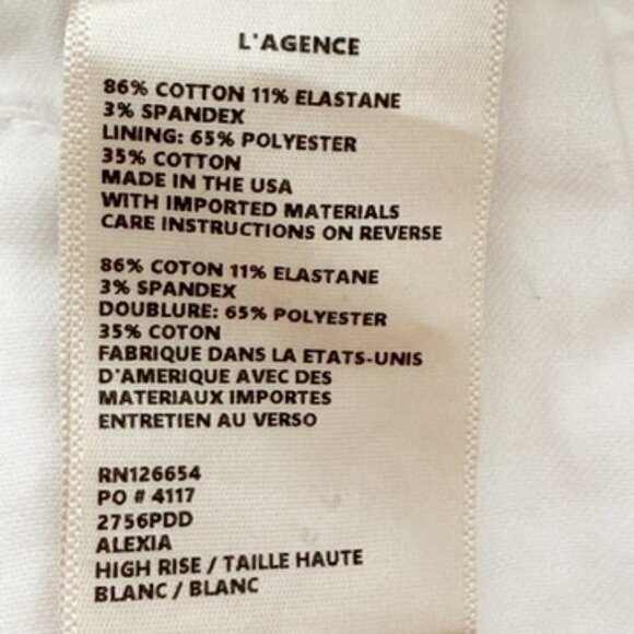 L'agence Jeans Women's 32 White Alexia High Rise Straight Leg Stretch - Picture 8 of 11
